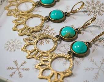 AZURE LOTUS DROPS /// turquoise and brass earrings