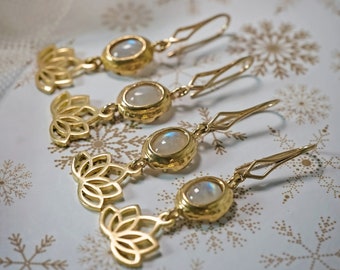 MOONSTONE LOTUS DROPS /// gemstone earrings