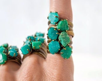 Amazonite gypsy stacking ring, bohemian jewelry, raw stone ring