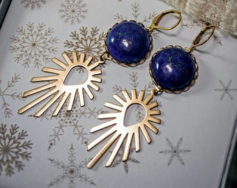 LAPIS LAZULI STARBURST Dangle Earrings