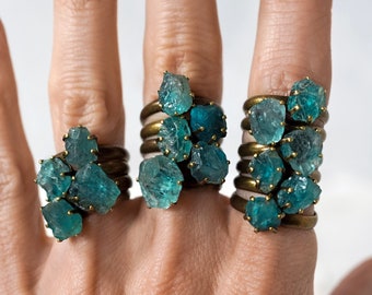 Raw Apatite gypsy stacking ring /// bohemian jewelry, raw stone ring