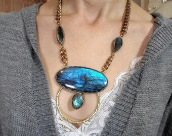 Adonis Blue pendant, designer labradorite