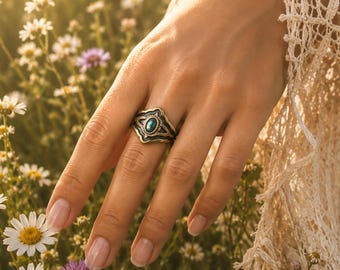 Anillo CYCLONE hecho a medida con labradorita o piedra lunar.