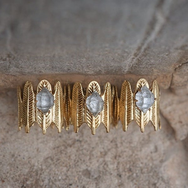 HERKIMER DIAMOND HEATHERS Ring, raw stone rings, fine bohemian rings