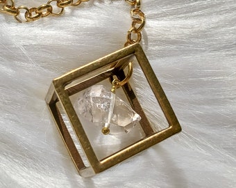 RAW HERKIMER DIAMOND Cube pendant