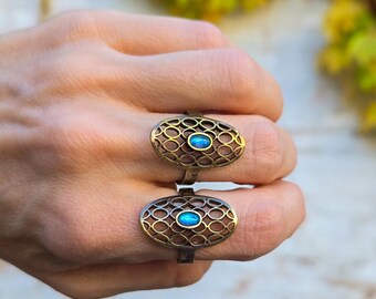 Anillo Maze - anillo de labradorita en latón envejecido