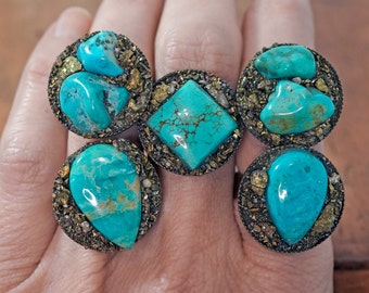 JESSICA RING /// Turquoise + Raw Pyrite Modern bohemian jewelry, boho rings