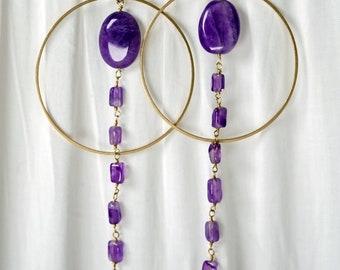 ROYAL AMETHYST HOOPS /// Statement gemstone earrings, festival jewelry, bohemian earrings