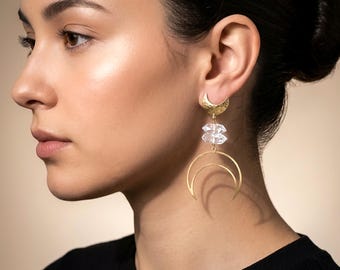 Orecchini con diamanti TWIN MOONS HERKIMER