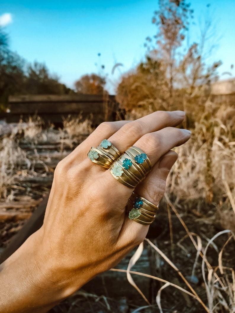 Raw apatite ring, raw geode ring, raw stone ring, bohemian fine jewelry image 1