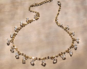 Collana con monete di diamanti Herkimer, gioielli boho / collane a strati in oro
