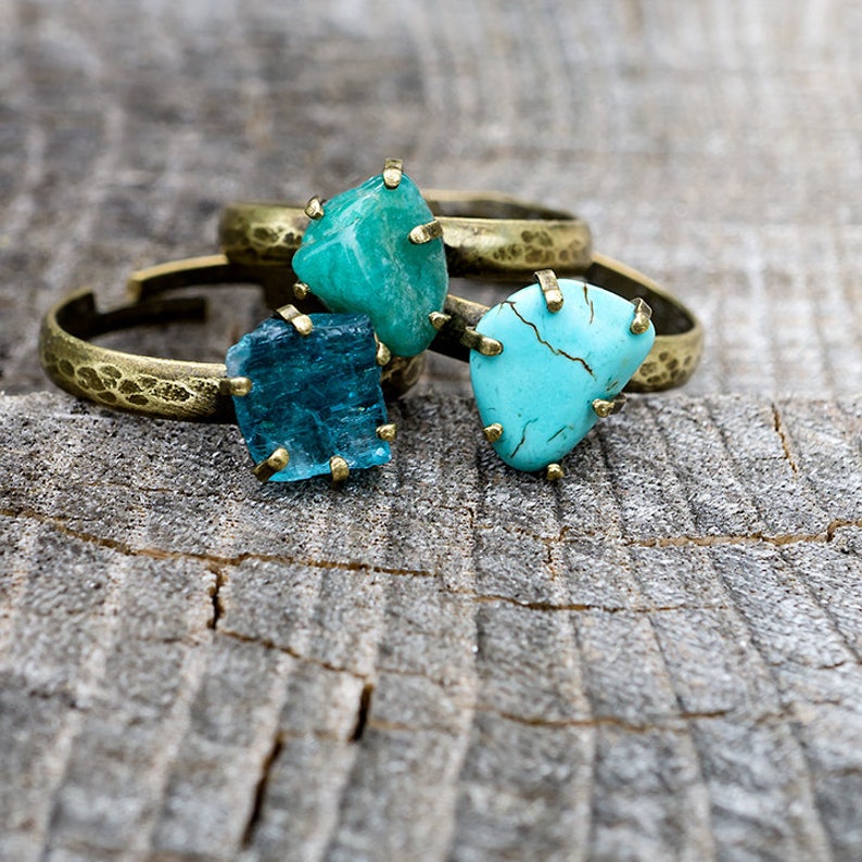 NATURAL STONE RING Gemstone Stacking Ring Etsy