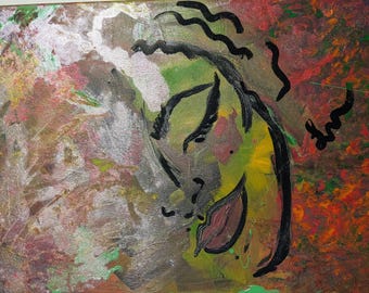 Abstrakt ansiktsmålning Original akrylduk 20x24 Modern texturerad väggkonst