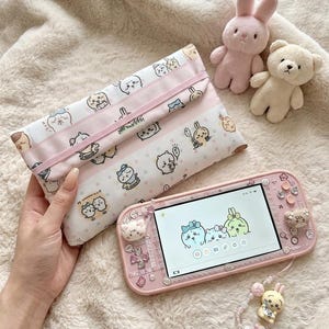 RG Rotate AYNthor Handheld Pouch – White & Pink Cute Style, Soft Fabric – Fits 3ds, Switch, Gba, Psp, Psv – Custom Sizes