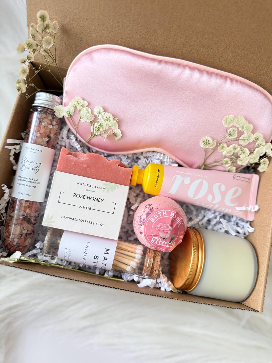 Pink Rose Spa Gift Box – Self Care Relaxation Set, Birthday Gift for ...