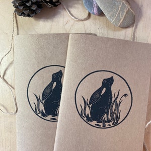 Handprinted Sketchbook /Journal | Moon gazing Hare | Nature | Artist Gift
