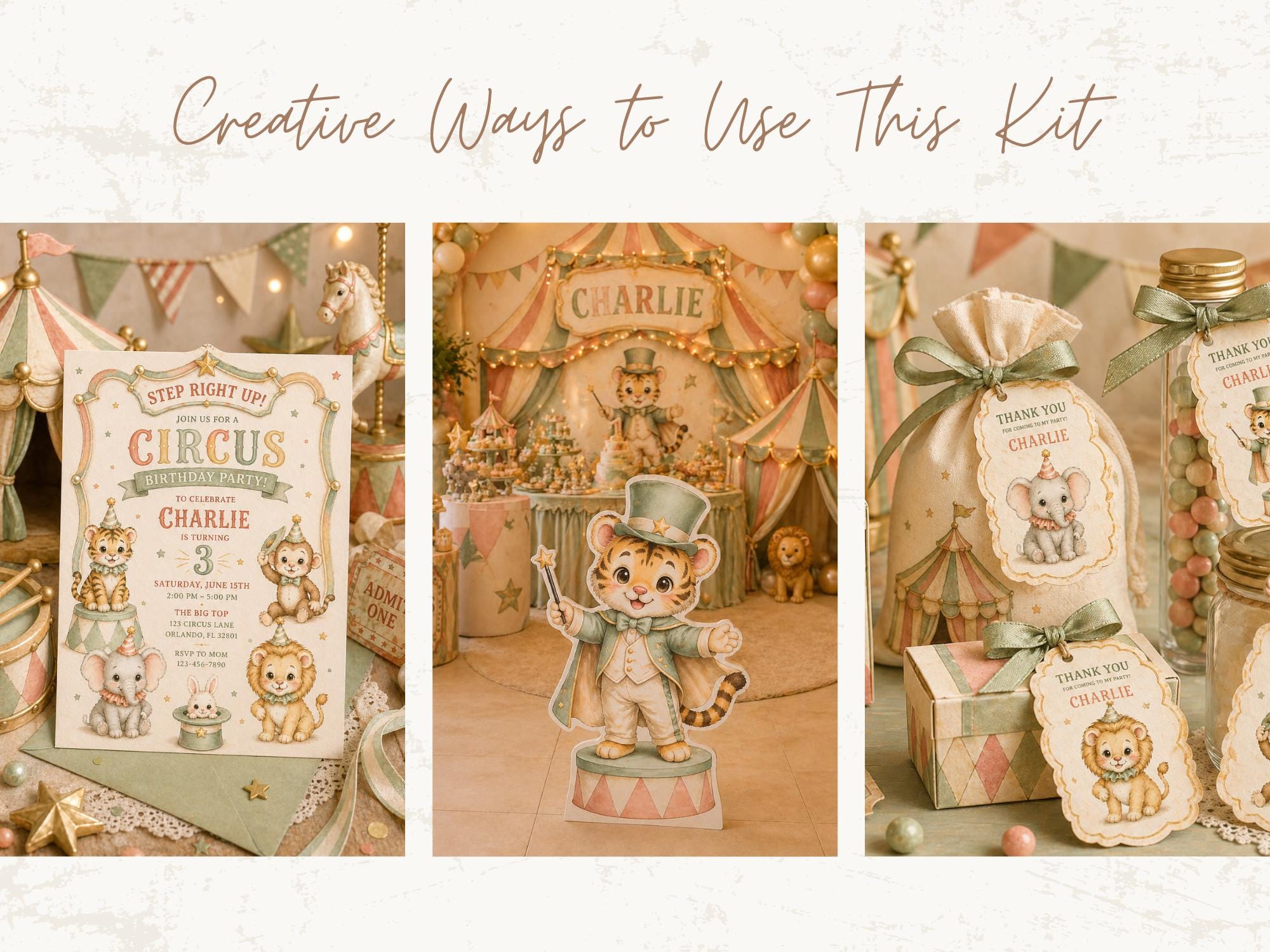 Baby Circus Animals Clipart Bundle, Cute Circus Animals PNG, Vintage ...