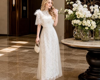 Ivory Lace Maxi Dress, Vintage Inspired Formal Gown, Bridal Shower Outfit