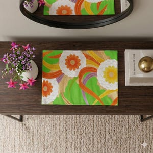 Decorativce Placemat, Vintage Kimono Silk Obi, Green Mat, Centerpiece, Japanese , Housewarming Gift-11