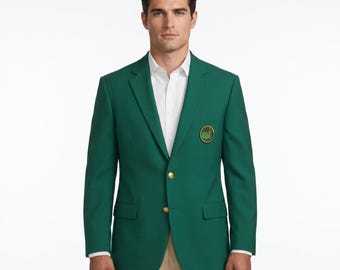 Masters Green Blazer Golf, Handmade Cotton Sport Coat Men, Two Button Masters Jacket with Gold Tone Buttons, Classic Style Champion Coat
