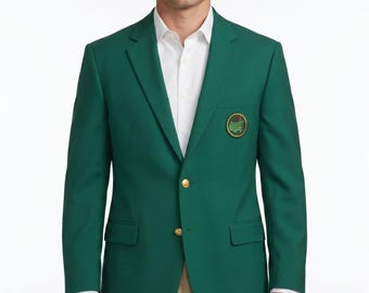 Masters Green Blazer Golf, Handmade Cotton Sport Coat Men, Two Button Masters Jacket with Gold Tone Buttons, Classic Style Champion Coat