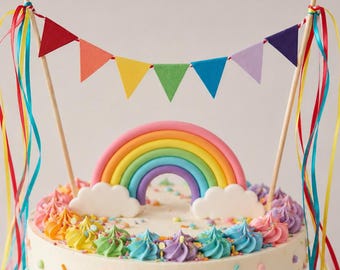 Handmade Rainbow Cake Bunting: Colorful Party Topper |Colourful Banner Cake Topper | Birthday Party |   Cake Flag Bunting