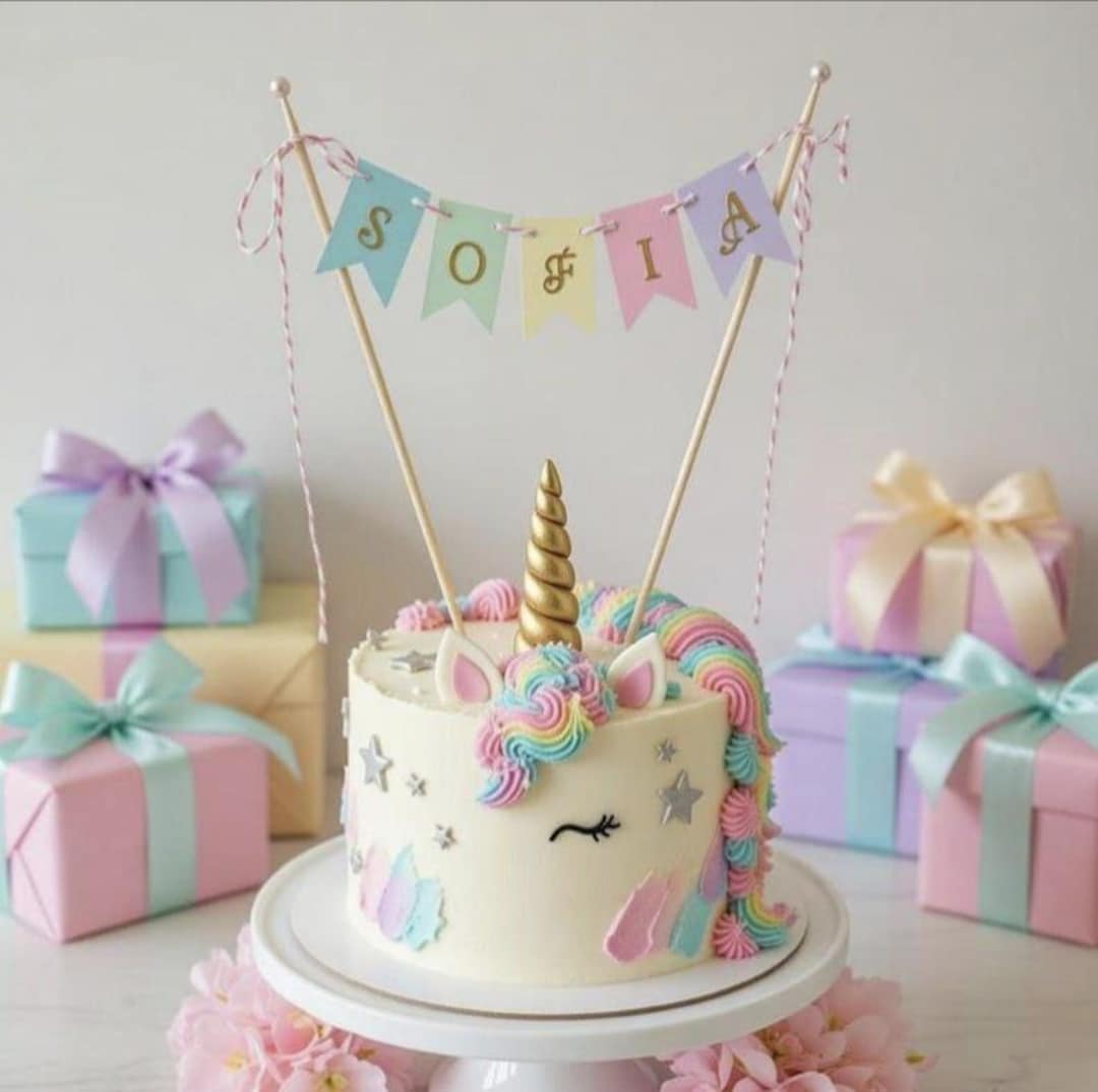 Personalised Cake Bunting/cake Topper/cake Banner/unicorn Topper ...