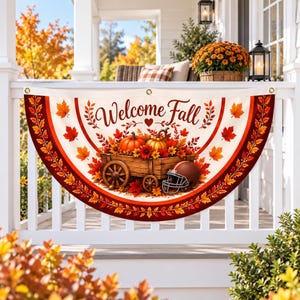 Welcome Fall Football Bunting Flag, Thanksgiving Pumpkin Wagon Fan Flag, Autumn Porch Decor, Fall Harvest Outdoor Banner, Football Season