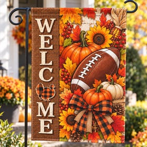 Thanksgiving Football Garden Flag, Fall Welcome Yard Flag, Pumpkin Football Decor, Turkey Autumn Garden Flag, Thanksgiving Porch Decor
