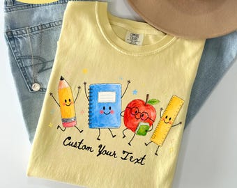 Camiseta Comfort Colors personalizada para el regreso a clases, camisetas personalizadas para el equipo de maestros, camiseta con diseño de garabatos para el primer día de clases en el jardín de infantes.