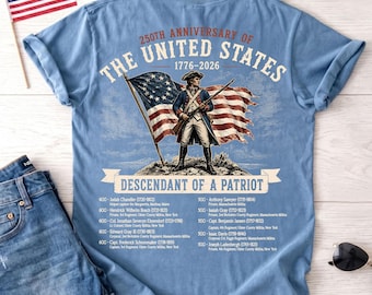 Camiseta personalizada del 250 aniversario, camiseta "Descendiente de un patriota", camiseta personalizada de herencia familiar, América 1776-2026
