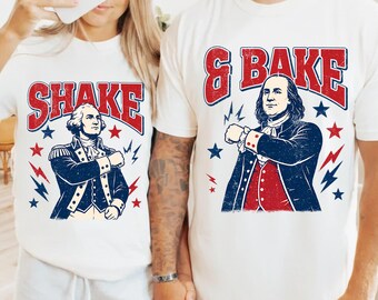 Camiseta a juego para parejas Comfort Colors® del 4 de julio, Shake and Bake, camiseta patriótica del Día de la Independencia unisex de algodón.