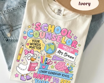 Custom School Counselor Shirt With Name, Comfort Color School Psychologist Tee, School Staff Shirt, School Therapist, School Social Worker
