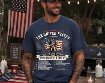 Camiseta personalizada del 250 aniversario, camiseta "Descendiente de un patriota", camiseta personalizada de herencia familiar, América 1776-2026, camiseta Comfort Colors