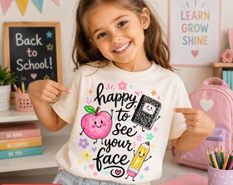 Camiseta "Me alegra ver tu cara, profesor/a", camiseta de vuelta al cole, camiseta con estampado bonito para profesores, regalo para profesores de primaria, camiseta para el personal escolar