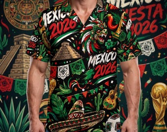 Mexico 2026 Soccer Hawaiian Shirt Men Women World Cup Fiesta Football Fan Summer Party Tee