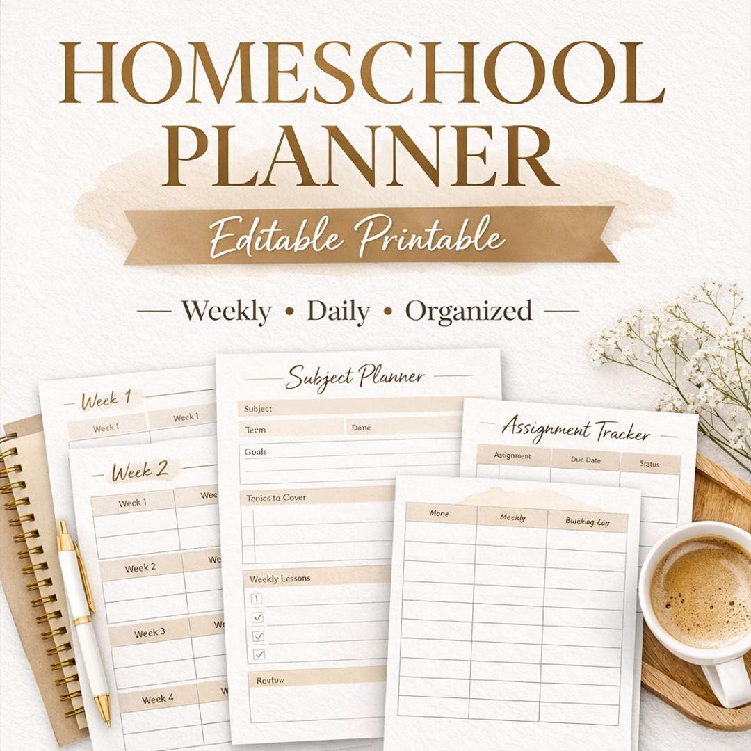 Homeschool Planner Printable | Weekly Daily Lesson Planning PDF