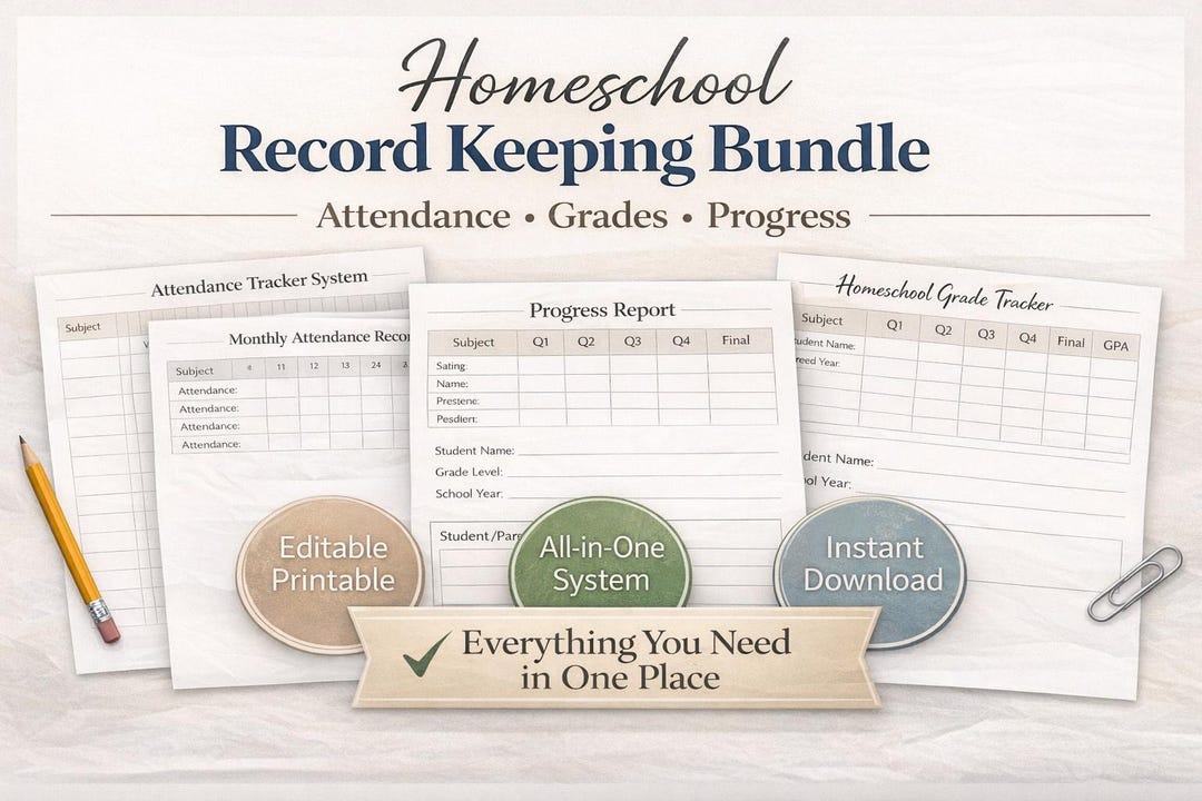 Homeschool Record Keeping Bundle | Attendance, Progress Report & Grade