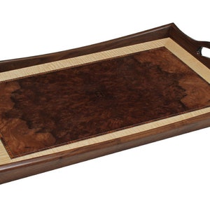 Ottoman tray made from burl walnut and tiger maple