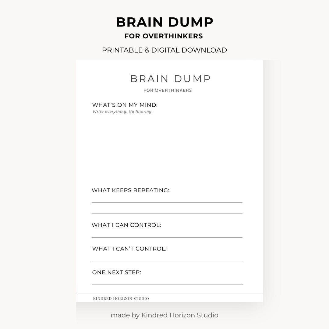 Brain Dump Printable for Overthinking | Anxiety Relief Worksheet | ADHD ...
