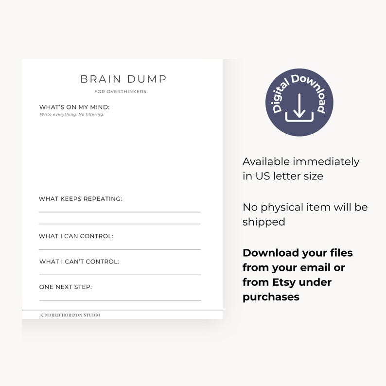 Brain Dump Printable for Overthinking | Anxiety Relief Worksheet | ADHD ...