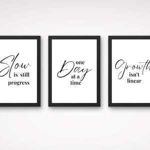 Zestaw minimalistycznych wydruków typograficznych | Cytaty o zdrowiu psychicznym, postępie i rozwoju (wersja cyfrowa do pobrania)