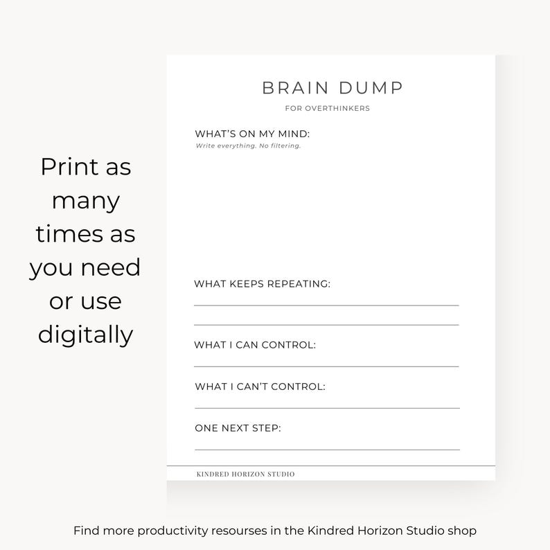 Brain Dump Printable for Overthinking | Anxiety Relief Worksheet | ADHD ...