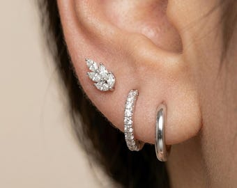 Mixed Gold Silver Hoop Earrings Set, Dainty Cartilage Huggie Hoops, Minimalist Stackable Piercing Jewelry