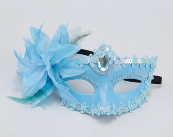 Elegant Silver Masquerade Mask with Flower – Venetian Style Mask, Bridal Mask, Wedding Accessory, Halloween Costume Mask, Women’s Party Mask