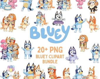 20+ Bluey PNG.SVG Bundle + BONUS Font! Bluey Dog Bingo Clipart Bundle Set Original Designs for Birthday Diy Crafts Coloring Printing