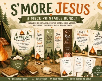 S'More Jesus Printable Bundle | Camping Faith, Prayer, Scripture Cards (Digital Download)