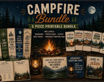 Campfire Faith Printable Bundle | Scripture Cards, Prayer Cards, Activity (Digital Download)