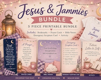 Jesus & Jammies Printable Bundle | Scripture, Prayer Cards, Bookmarks (Digital Download)