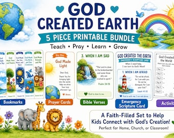 God Created the Earth Bundle for Kids | Printable Prayer Cards, Scripture Bookmarks & Emergency Scripture Card